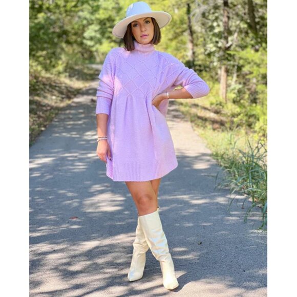 FREE PEOPLE Jaci Long Sleeve Mock Neck Sweater Dress in Lavender Size X-Small - Picture 3 of 14